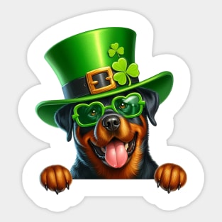 St Patricks Day Peeking Rottweiler Dog Sticker